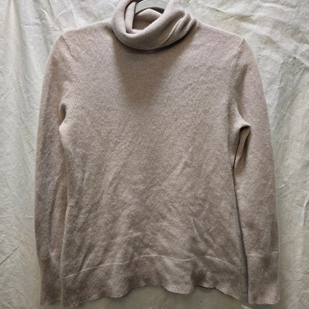 100% Cashmere Women's Turtleneck Sweater Light Beige Soft Cozy Long Sleeve
